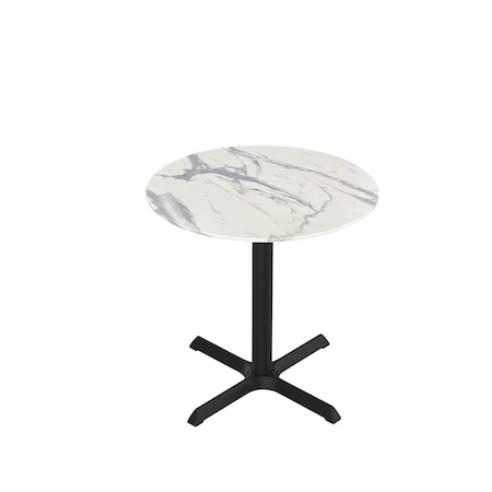 Holland Bar Stool Co 30 Tall OD211 Black Table Base w30x30 Foot and 36 Diameter White Marble Top, IndoorOutdoor OD211-3030BWODS36RWM